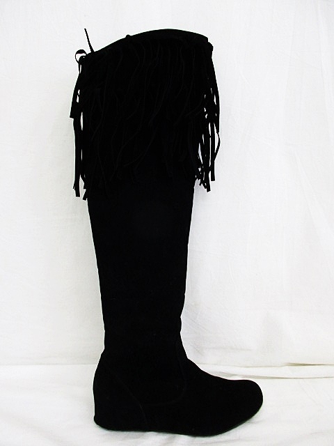 リエンダ Rienda ブーツ ロングブーツ ニーハイ フリンジ スエード 無地 ブラック 黒 S 中古 135 ベクトルパーク