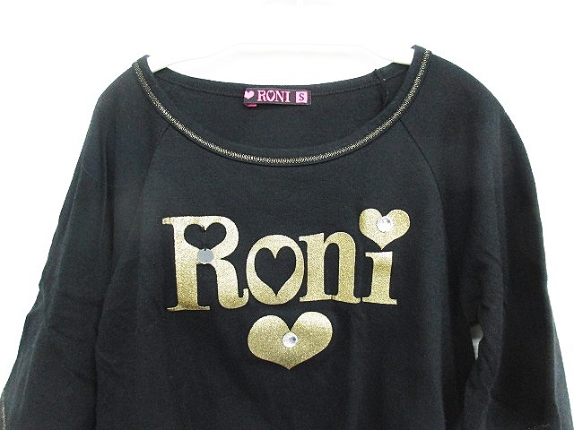 ロニ RONI カットソー Tシャツ ワイドスリーブ プリント ロゴ ビジュー 