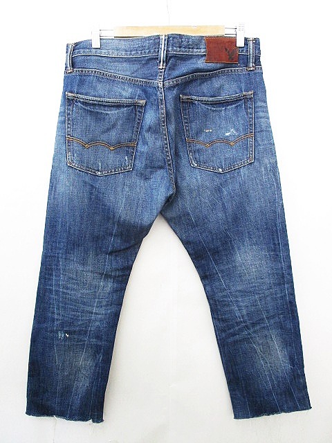 American Eagle デニム ジーンズ ダメージ加工 ペイント加工 切りっぱなし クロップド インディゴ メンズ 135 ベクトルパーク