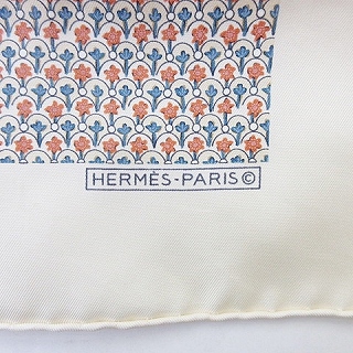 エルメス HERMES 小物 ハンカチ スクエア 花柄 シルク ホワイト ピンク 