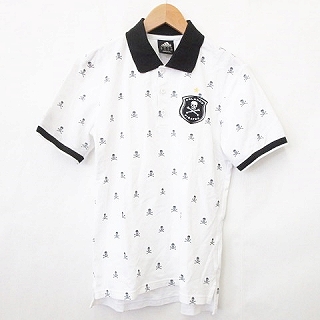 アディダス Adidas ポロシャツ 半袖 ゴルフ ゴルフウェア レギュラーカラー ボタン スカル ワッペン スリット 白 黒 ブラック ホワイト M メンズ 135 ベクトルパーク