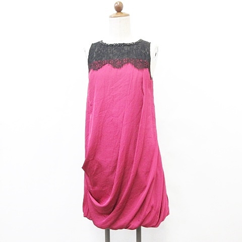 アプワイザーリュクス Apuweiser Luxe ドレス ワンピース フォーマル パーティ ひざ丈 ノースリーブ レース タック ドレープ コクーン ビーズ ピンク 黒 1 レディース 135 ベクトルパーク