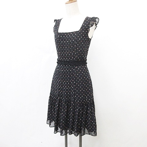 レベッカテイラー Rebecca Taylor ワンピース ひざ丈 ノースリーブ プリーツ スクエアネック ジップアップ 刺繍 黒 白 ピンク 青 4 レディース 135 ベクトルパーク