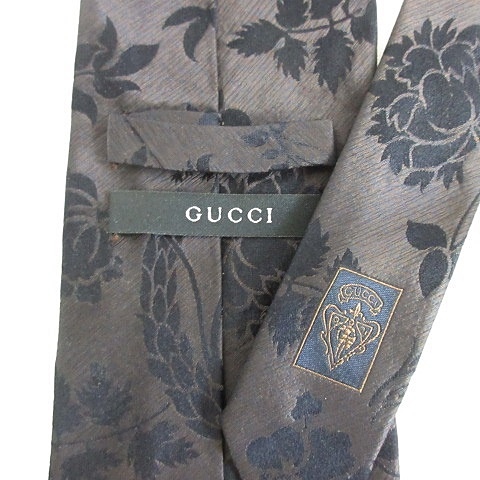 グッチ Gucci 小物 ネクタイ レギュラータイ 総柄 花柄 シルク ブラウン ブラック メンズ 135 ベクトルパーク