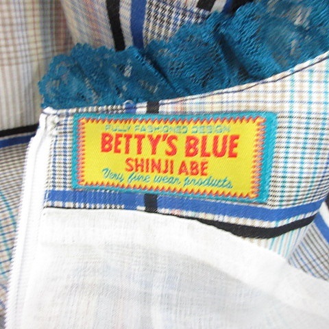 ベティーズブルー Betty S Blue ワンピース ノースリーブ ロング丈 チェック クルーネック レース 配色 切替 ギャザー フリル リボン ベージュ 青 黒 ピンク 緑 9 レディース 135 ベクトルパーク