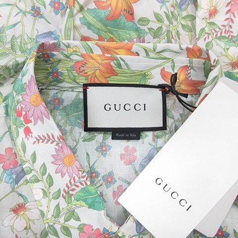未使用品 グッチ GUCCI シャツ 長袖 花柄 ボタニカル 大きいサイズ 綿 
