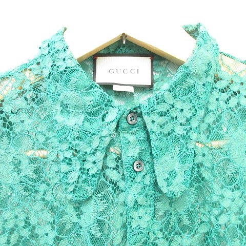 未使用品 グッチ GUCCI シャツ レース 刺繍 長袖 花柄 大きいサイズ 緑 