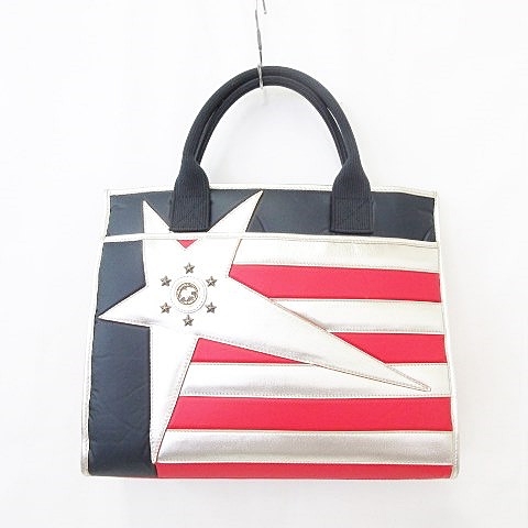 未使用品 ハンティングワールド Hunting World トートバッグ ハンドバック 星条旗 バチュークロス レザー 50周年 メタリック 紺 赤 ネイビー レッド シルバー メンズ レディース 135 ベクトルパーク