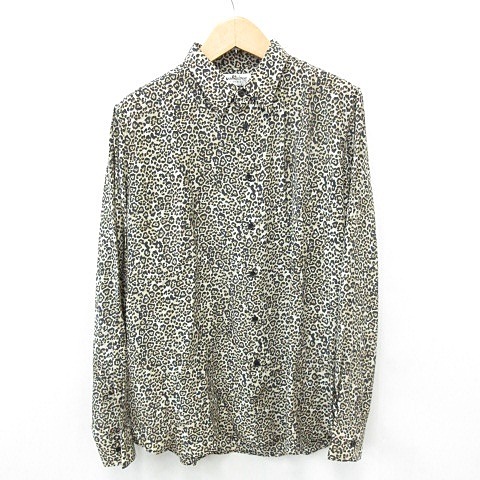 未使用品 サンローラン パリ Saint Laurent Paris シャツ ヒョウ柄 アニマル 長袖 プリント シルク ベージュ 黒 ブラック 44 メンズ 135 ベクトルパーク
