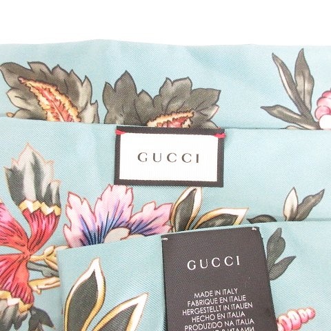 グッチ Gucci ストール スカーフ マフラー 花柄 フリンジ シルク ブルー 水色 パープル ピンク グリーン メンズ レディース 135 ベクトルパーク