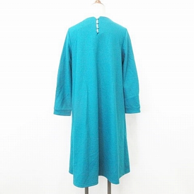 未使用品 シャンブルドゥシャーム Chambre De Charme ワンピース 長袖 無地 ひざ丈 フレアー インバーテッドプリーツ ウール 青 ターコイズブルー F レディース 135 ベクトルパーク