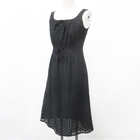 シビラ Sybilla ワンピース ノースリーブ ノーカラー 膝丈 レース リボン 花 コットン 綿 ブラック 黒 M レディース 135 ベクトルパーク