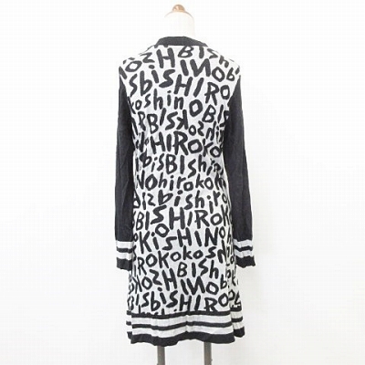 ヒロコビス Hiroko Bis Essentiel ニット ワンピース チュニック ひざ丈 ハイネック 長袖 ジャガード ロゴ リブ 黒 白 11 レディース 135 ベクトルパーク