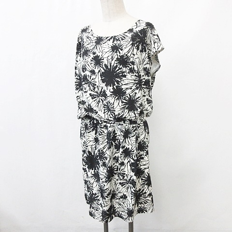 オペークドットクリップ Opaque Clip ワンピース チュニック フレンチスリーブ ひざ丈 ウエストゴム ロゴ 文字 花柄 白 黒 ホワイト ブラック L レディース 135 ベクトルパーク