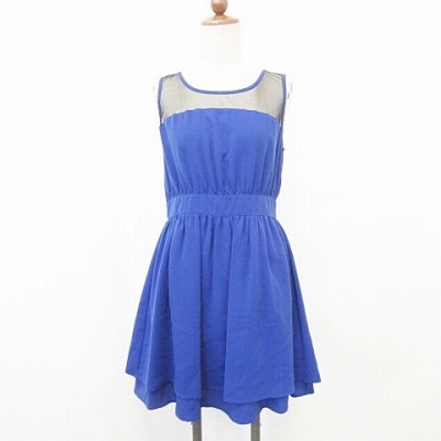 レイビームス Ray Beams ワンピース ノースリーブ 丸首 ひざ丈 シースルー フリル タック チュール 青 黒 ブルー ブラック 0 レディース 135 ベクトルパーク