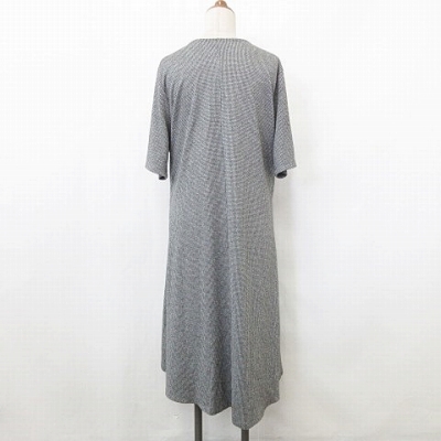 ザラ トラファルック Zara Trafaluc ワンピース ロング丈 五分袖 Vネック 千鳥柄 チェック ジャガード ニット リボン 黒 グレー M レディース 135 ベクトルパーク