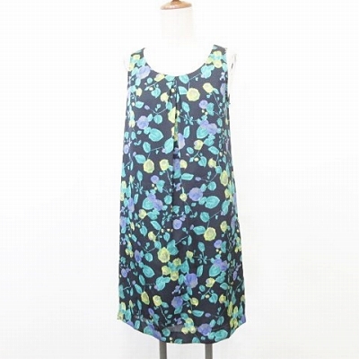 ラピスルーチェパービームス Lapis Luce Per Beams ワンピース ミニ丈 ノースリーブ タック 裏付き プリント ネイビー 紺 36 レディース 135 ベクトルパーク