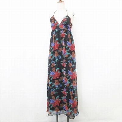 ムルーア Murua ワンピース マキシ丈 ノースリーブ ホルターネック シャーリング 花柄 シフォン ブラック 黒 テラコッタ グリーン F レディース 135 ベクトルパーク