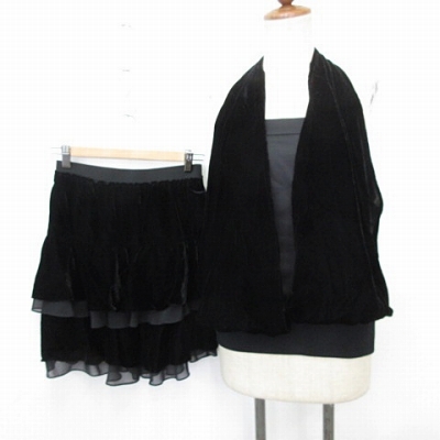 レアノール フォーマル パーティ 2次会 セットアップ ブラウス スカート ホルターネック ベアトップ ティヤード ミニ丈 ベルべット 別布 黒 38 レディース 135 ベクトルパーク