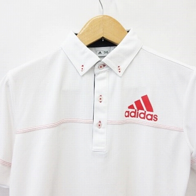 アディダス Adidas スポーツ ウエア ゴルフ ポロシャツ 半袖 ボタンダウン 配色 プリント 白 オレンジ ネイビー 紺 Lg メンズ 135 ベクトルパーク