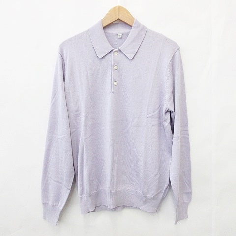 未使用品 ユニクロ Uniqlo ポロシャツ カーディガン 長袖 Vネック 無地 綿 コットン 絹 シルク 毛 ウール パープル 黒 M メンズ 135 ベクトルパーク