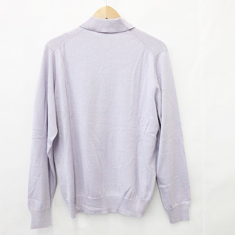 未使用品 ユニクロ Uniqlo ポロシャツ カーディガン 長袖 Vネック 無地 綿 コットン 絹 シルク 毛 ウール パープル 黒 M メンズ 135 ベクトルパーク