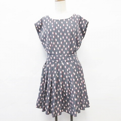 ポール ジョー シスター Paul Joe Sister ワンピース 膝丈 フレンチスリーブ 総プリント 鳥柄 切替 タック グレー 赤 ベージュ 38 レディース 135 ベクトルパーク