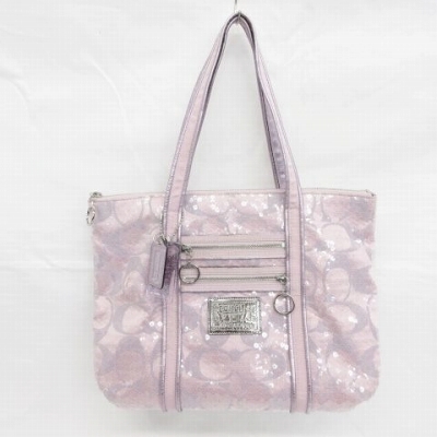 コーチ Coach ポピー シークインス グラム トートバッグ ショルダーバッグ 肩掛け スパンコール シグネチャー メタリックパープル ピンク レディース 135 ベクトルパーク