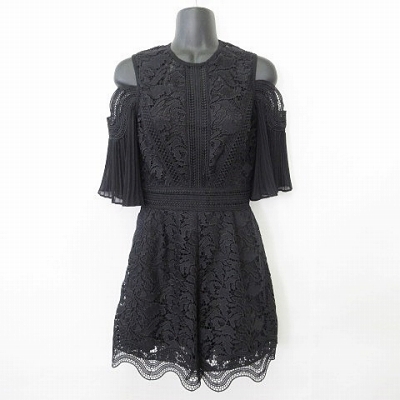 スナイデル Snidel コンビネゾン オールインワン 半袖 丸首 総レース ショートパンツ オープンショルダー プリーツ 刺繍 黒 ブラック 0 レディース 135 ベクトルパーク