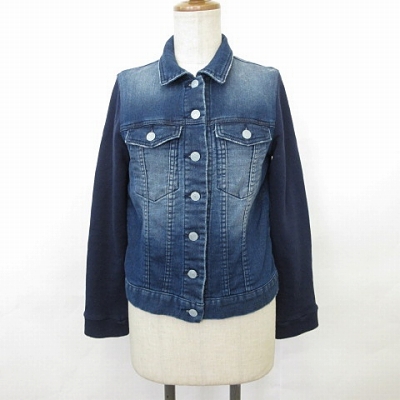 バンヤードストーム Barnyardstorm ジャケット G ジャン ニットデニム 別布 スウェット リブ エルボパッチ ステンカラードット釦 加工 綿 ブルー 青 1 レディース 135 ベクトルパーク