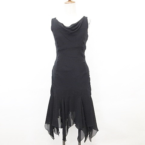 イネド Ined ワンピース ドレス パーティー 2次会 フォーマル ノースリーブ ドレープ アシンメトリー フレア ひざ丈 黒 ブラック 9 レディース 135 ベクトルパーク