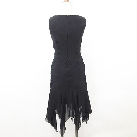 イネド Ined ワンピース ドレス パーティー 2次会 フォーマル ノースリーブ ドレープ アシンメトリー フレア ひざ丈 黒 ブラック 9 レディース 135 ベクトルパーク