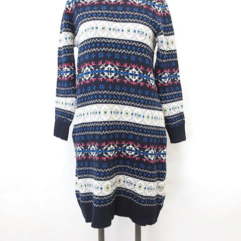 ビームスハート Beams Heart ワンピース ニットワンピ 長袖 丸首 ひざ丈 ノルディック柄 ウール 紺 グレー ネイビー レディース 135 ベクトルパーク