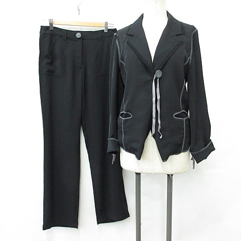 Solola セットアップ パンツスーツ テーラージャケット 1b テープ カラーステッチ ワイドパンツ ロング 黒 グレー 38 36 レディース 135 ベクトルパーク