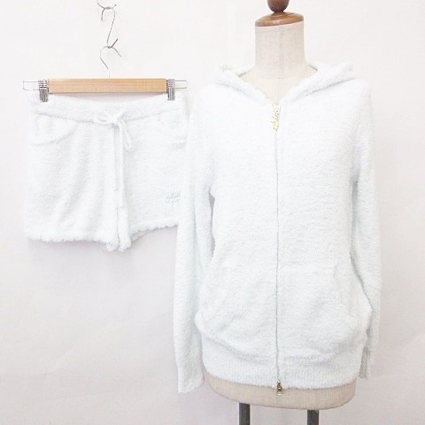 未使用品 ジェラートピケ Gelato Pique セットアップ ルームウェア ナイトウェア パジャマ 上下 セット パーカー ショートパンツ 長袖 ジップアップ フード 青 ブルー F レディース 135 ベクトルパーク