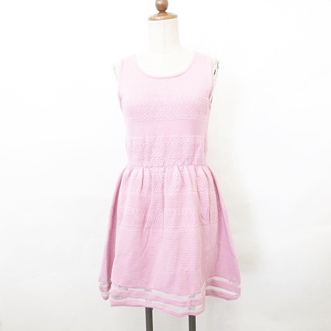 マーキュリーデュオ Mercuryduo ワンピース ニットワンピ ひざ丈 ノースリーブ スクエアネック プルオーバー レース 綿混 コットン ピンク シルバー F レディース 135 ベクトルパーク