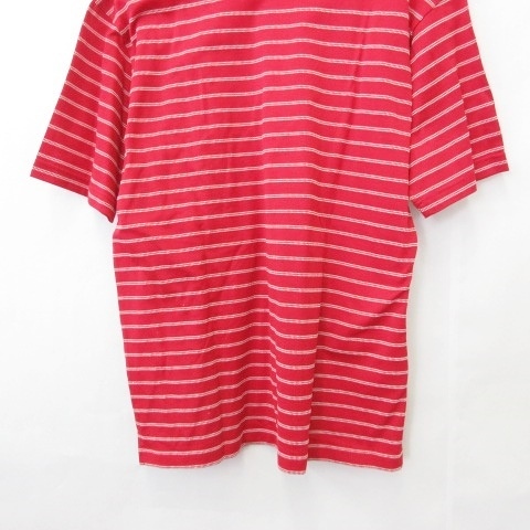 マンシングウェア Munsingwear Grandslam スポーツ ウエア ゴルフ Tシャツ 半袖 ハイネック ボーダー リブ 刺繍 スリット 赤 白 L メンズ 135 ベクトルパーク