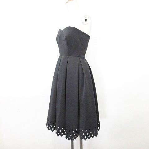 未使用品 ラグナムーン Lagunamoon フォーマル ドレス パーティ ワンピース ひざ丈 ベアトップ タックスカート ヒートカット 幾何柄 チュール 黒 S レディース 135 ベクトルパーク