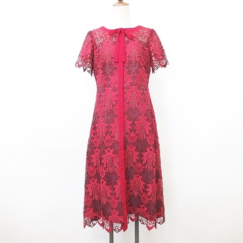 グレースコンチネンタル Grace Continental ワンピース 半袖 ロング パーティー 発表会 リボン レース レッド ワイン 赤 38 レディース 135 ベクトルパーク