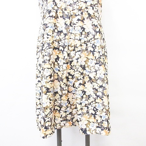 インデックス Index ワンピース ひざ丈 半袖 チューリップ袖 花柄 総プリント クルーネック タック 茶 黄 オレンジ M レディース 135 ベクトルパーク