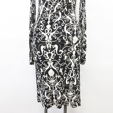 超大特価 グッチ Gucci ワンピース 長袖 カシュクール ひざ丈 フレア プリント 総柄 黒 白 ブラック ホワイト Xs レディース 在庫処分セール Hokkaidoizakaya Id