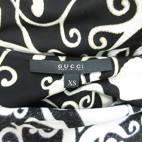 超大特価 グッチ Gucci ワンピース 長袖 カシュクール ひざ丈 フレア プリント 総柄 黒 白 ブラック ホワイト Xs レディース 在庫処分セール Hokkaidoizakaya Id