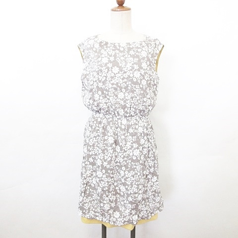 ロッソ Rosso アーバンリサーチ ワンピース ノースリーブ 膝丈 丸首 リバーシブル プリント 無地 ゴム ウエストマーク 花柄 グレー 黄 白 F レディース 135 ベクトルパーク