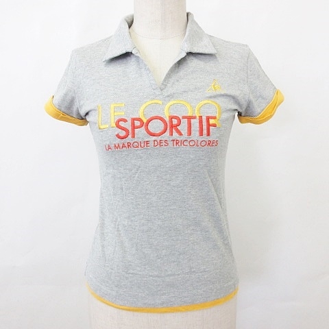 ルコックスポルティフ Le Coq Sportif ポロシャツ ゴルフ 半袖 スキッパーカラー ロゴ 文字 刺繍 綿 グレー 黄 イエロー S レディース 135 ベクトルパーク
