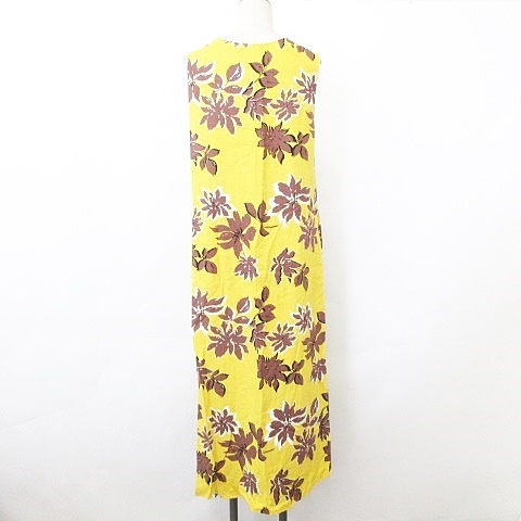 アダムエロペ Adam Et Rope ワンピース チュニック ノースリーブ 丸首 ロング丈 フレア 花柄 麻 黄 茶 イエロー ブラウン F レディース 135 ベクトルパーク