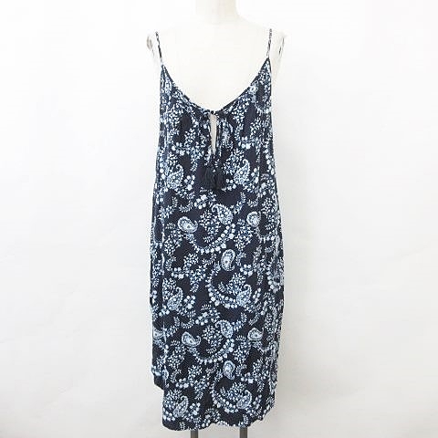 エイチ エム H M ワンピース キャミワンピ ロング丈 総プリント ペーズリー柄 スリット リボン タッセル 紺 白 サックス 44 レディース 135 ベクトルパーク