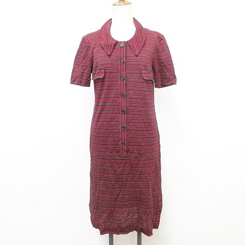 ジュンアシダ Jun Ashida ワンピース ニット 半袖 ロング ボーダー 綿 赤 緑 ネイビー 黒 9 レディース 135 ベクトルパーク