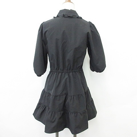ザラ Zara ワンピース ひざ丈 七分袖 フリル ティアード ドローストリング 黒 ブラック Xs レディース 135 ベクトルパーク