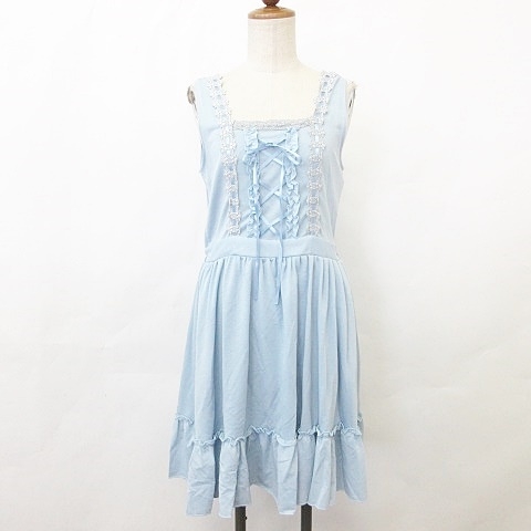 未使用品 アクシーズファム Axes Femme チュニック ワンピース キャミワンピ フリル テープ レース 水色 ブルー M レディース 135 ベクトルパーク