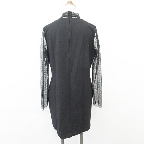 ザラ Zara ワンピース チュニック 長袖 ハイネック ひざ丈 シースルー ドッキング レース 無地 ドット 黒 ブラック L レディース 135 ベクトルパーク